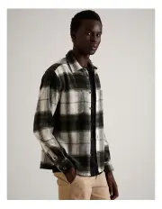 [Blaq] Fisher Check Long Sleeve Overshirt in Khaki