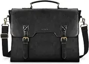 Messenger Bag Men 15.6 Inch Vintage Briefcase Waterproof Leather Laptop Shoulder Bag Large Business Computer Satchel Bag,Black