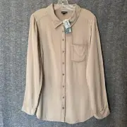 NEW Torrid Madison Blouse Top Womens 1 Beige Rayon Button Up Shirt Pocket Office