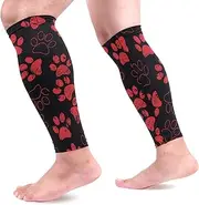 [MASSIKOA] Cat Dog Black Red Paws Footprints Sports Calf Compression Sleeves Leg Compression Socks Calf Guard for Running, Cycling, Maternity, Travel, Nurses