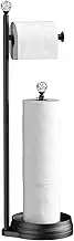 KASUNTO Toilet Paper Holder for Bathroom, Heavy Weighted Metal Free Standing Toilet Paper Holder Stand with Crystal Ball, Toilet Paper Roll Stand for Bathroom Accessories (Matte Black)