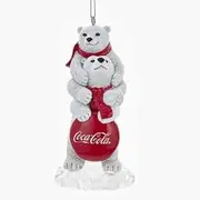 Kurt Adler COCA-COLA Polar Bears with Logo Sign Ornament