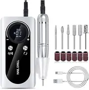Bouzaak Cordless Nail Drill Machine,45000 RPM Rechargeable Portable Nail File Kit for Acrylic, Gel Nails, Manicure (White)