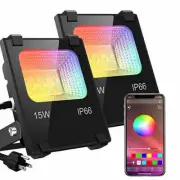 Led Flood Lights Rgb Color Changing 100w Equivalent Outdoor 15w Bluetooth,2 Pack