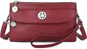 [angel kiss] Women's leather Wristlet Clutch Wallet Double Corner Zip Small Crossbody Bag with Removable Wrist Strap