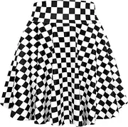 [Afibi] Women's Casual High Waisted Mini Flared Print Pleated Skater Skirt