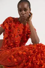 Embroidery And Applique Angel Sleeve Woven Maxi Dress