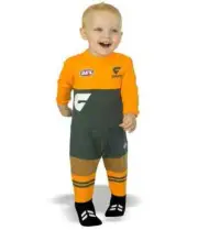 GWS Giants AFL Infant Toddler Footysuit Bodysuit'Select Size' 000-3 BNWT