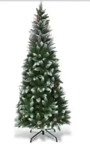 New 6 Ft. Snow Flocked Unlit Artificial Pencil Christmas Tree Hinged With Pine C