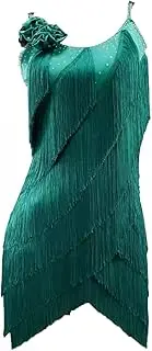 [JRUIA] Latin Dance Dresses for Women Flapper Fringe Cha Cha Dancewear Performance Skirt for Rumba Samba Waltz Costume