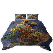 Cats Art Colorful Flower Bouquet and Cat Coverlet