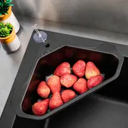 Triangle Sink Kitchen Storage Drain Basket Rack Shelf Holder Strainer Organizer Stainless Steel Silver