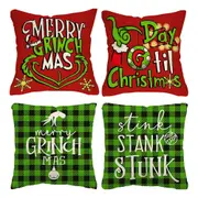 4pcs Christmas Pillow Covers Cute Print Throw Cushion Case for Couch Sofa Bed Bedroom Home Decor-Style 5 and Style 6 and Style 7 and Style 8