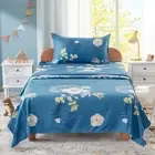 4pcs Flower Printed Full Size Bed Sheet Set - Microfiber Floral Pattern Cute ...