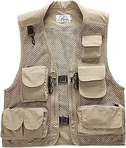 [AZIDWERYQ] Fishing Vests for Men Breathable Fly Fishing Vest Fast Drying Sleeveless Clothes with Pockets for Outdoor Hiking Photography, Beige