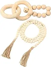 AwObEpl 3 Link Wood Knot Bead Link Decorative Wood Bead Garland with Tassels Chain Link Table Decor for Office Living Room Bedroom