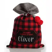 Personalised Red and Black Buffalo Check Christmas Santa Sack
