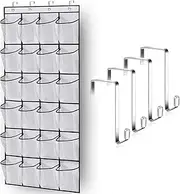 [Janifaca] Minimalist Over the Door Shoe Organiser, 24 Mesh Pockets, 40kg Capacity, White