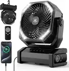 20000mAh Camping Fan w/ LED Light, Remote, Rechargeable, 4 Speeds & Timers, USB