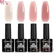 TOMICCA Gel Nail Polish Kit, 4 Color Transparent Pink Gel Polish Set, UV/LED Soak-Off Nail Polish Pink Series,for Manicure Studio or DIY Home, 8ML