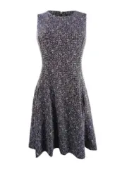 DKNY Women's Tweed Fit & Flare Dress (12, Black/Cloud)