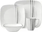 Corelle Square 16-Piece Dinnerware Set, Cascading Lines, Black/White Brand NWB