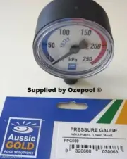 Pressure Gauge BOTTOM MOUNT for Sand, Cartridge, DE, RUST FREE CASE, 1/4" BSP.