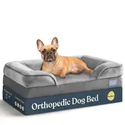 Medium Gray Orthopedic Dog Bed with Egg Crate Foam and Waterproof Cover