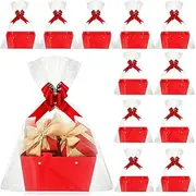 Colarr 12 Pcs Basket for Gift Empty DIY Bulk Kraft Gift Basket Kit with Handle 12 Wrapping Bag 12 Bow Market Tray for Wedding Father's Day Bridal Shower Graduation Birthday Party Favor(Red)