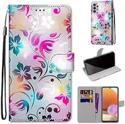 SATURCASE Case for Samsung Galaxy A32 4G, Beautiful PU Leather Flip Magnet Wallet Stand Card Slots Hand Strap Protective Cover for Samsung Galaxy A32 4G (DH-18)