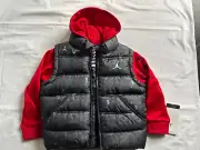 Nike Air Jordan Jumpman Puffer Jacket Hoodie Vest Red Black Size 2T New