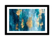 Abstract Blue Gold Luxury Canvas Framed Art