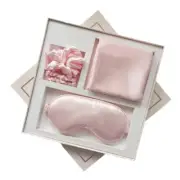 Pink Luxury Faux Silk Sleep Gift Set - 4-Piece Eye Mask, Pillowcase & Scrunchies