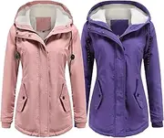 [JEShifangjiusu] Set of 2 Parka Winter Outdoor Jacket Women Warm Sherpa Lined Anorak Coat with Hood Stand Collar Thickened Wool Coat, Color 3, X-Large