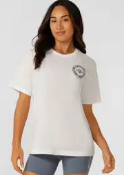 [Lorna Jane] Lotus Relaxed T-Shirt in White, Cotton, Size - Small S White