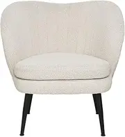 Sylvie Bouclé Accent Chair – Light Beige Fabric, Black Metal Legs, Modern Occasional Chair for Living Room, Bedroom, or Study