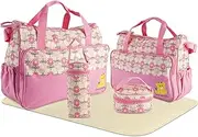 [Rivulet] Diaper Bag Tote Set,5PCS Diaper Bags for Baby Girl Travel Diaper Tote Multifunctional Diaper Changing Bags