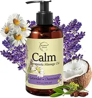 Brookethorne Naturals Calm Massage Oil with Lavender & Chamomile Essential Oils to Relax Sore Muscles - for Massage Therapy & Home use – with Coconut, Grapeseed & Jojoba Oils for Smooth Skin– - 8.5oz