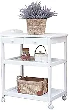 Kitchen Cart Thickened and Strong Serving Cart with Storage Box 3-Tier Rolling Cart Load-Bearing 180KG with Guardrail and Wheels Drink Cart