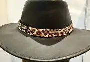 woman girls man hat band Australian made for all hats leopard print PU Leather