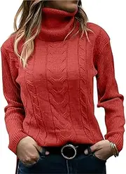 [NAVYN] High Neck Knit Sweater for Women Fall Winter Long Sleeve Soft Warm Knitted Pullover Womens Christmas Sweaters Tops(Brick Red,S/Small)