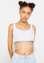 [Dolls Kill x Momokrom] Denim Tank Top With Diamante Fringe
