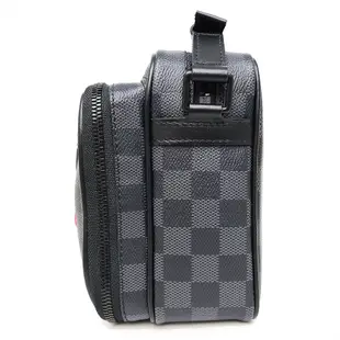 LV N40280 UTILITY棋盤格LOGO Damier Graphite帆布男士拉鍊斜背郵差包(黑灰)