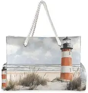 [YXYZRMY] Lighthouse Grass Beach Bag for Women Large Beach Tote Bag Zipper for Swim Travel Daily