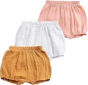 [EISHOW] 3-Pack Baby Bloomers Summer Baby Boys Girls Striped Elastic Waist Shorts Bloomers Unisex Cotton Linen Blend Shorts