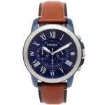 FOSSIL 羅馬優雅風計時的皮帶手錶(FS5151)-藍面X咖啡色/44MM
