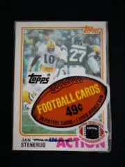 1982 TOPPS FOOTBALL FACTORY SEALED CELLO PACK W/ JAN STENERUD & BRIAN KELLEY