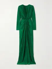 [Costarellos] Costarellos - Swanson Twist-front Stretch-satin Jersey Gown - Green - FR 38 FR 38 Green