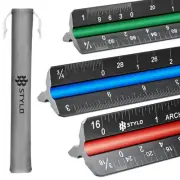 12" Aluminum Architect Scale Ruler Laser Etched Triangle Drafting Ruler, Colo...