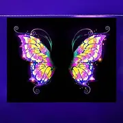 PHMOJEN Neon Butterfly Backdrop Purple and Yellow Glitter Butterfly Wings Glow in The Dark Photo Backdrop 7x5ft Blacklight UV Reactive Sparkle Shining Dots Birthday Party Decorations YRBJXTPH18
